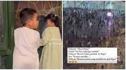 Tak hanya berdua, rupanya keluarga Bobby Nasution dan Kahiyang Ayu juga turut serta jalani umrah. Pasalnya Erina bagikan momen lucu bareng Sedah Mirah dan Nahyan, dua keponakannya yang menggemaskan. Tak hanya sekadar bagikan momen selama di Tanah Suci, Erina Gudono juga sertakan tulisan, doa, dan harapan dalam setiap unggahan story Instagramnya. (Liputan6.com/IG/@erinagudono)