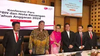 Menteri Koordinator Bidang Perekonomian Airlangga Hartarto dalam konferensi pers RAPBN dan Nota Keuangan 2024, di kantor Direktorat Jenderal Pajak, Jakarta, Rabu (16/8/2023). (Tira/Liputan6.com)