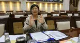 Calon Gubernur Bank Indonesia (BI) Destry Damayanti mengikuti uji kelayakan dan kepatutan (fit and proper test) bersama Komisi XI DPR di Kompleks Parlemen, Senayan, Jakarta, Rabu, 26 Agustus 2026. (KLY/ Arie Basuki)