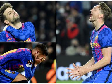 Para pemain Barcelona tak mampu menutupi kekecewaan usai gagal meraih kemenangan atas tamunya Napoli pada laga leg pertama play-off fase 16 besar Liga Europa. Ferran Torres terlihat menjadi pemain yang paling kecewa lantaran gagal memafaatkan banyak peluang.