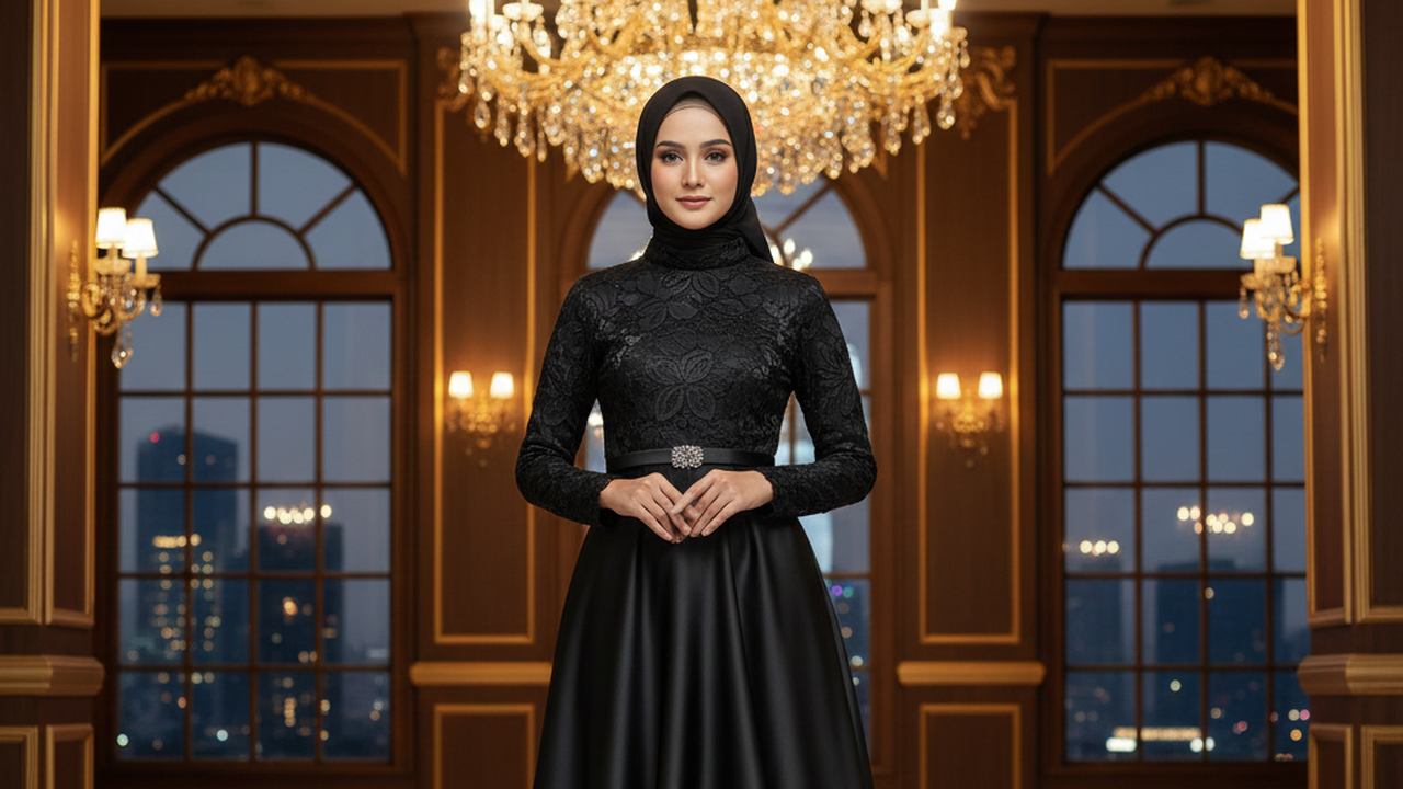 Gamis Syari Ayla Brokat Hitam