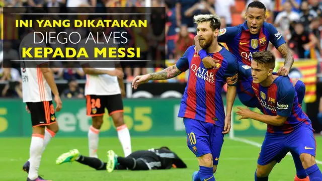 Video momen kiper Valencia, Diego Alves, mengingatkan sesuatu kepada bintang Barcelona, Lionel Messi, sebelum penalti.