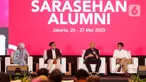 Managing Director PT Elang Mahkota Teknologi Tbk atau Emtek Sutanto Hartono, Komisaris Telkomsel Yose Rizal, Sri Paduka Mangkoenagoro X dan Staf Khusus (Stafsus) Presiden Angkie Yudistia saat menjadi pembicara dalam Sarasehan Alumni Perhimpunan Pelajar Indonesia (PPI) di Grand Ballroom Menara BNI Pejompongan, Jakarta, Sabtu (27/5/2023). (Liputan6.com/Angga Yuniar)