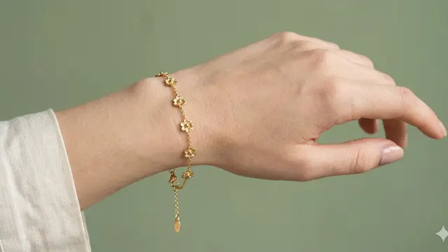 Model Gelang Emas Elegan Motif Bunga Kecil Tanpa Batu. Gemini