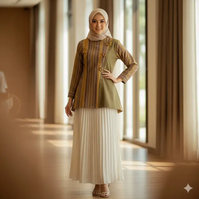 Model Baju Lurik Kombinasi Polos Terbaru