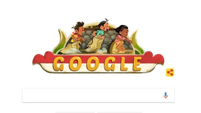 [Bintang] HUT RI ke-73, Lomba Balap Karung dan Bendera Indonesia Hiasi Google Doodle