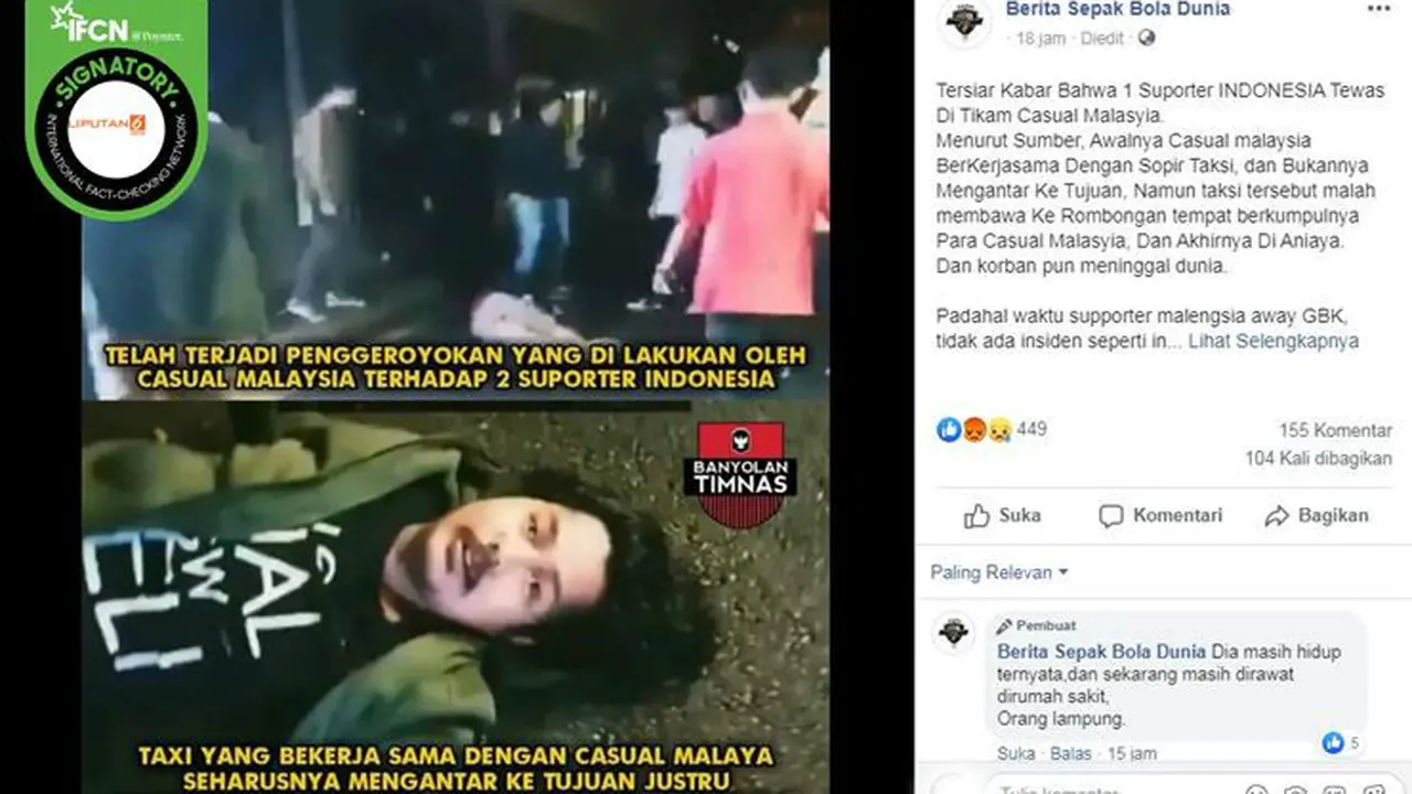 [Cek Fakta] Gambar Tangkapan Layar Supporter Indonesia