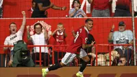 Antony mencetak gol debut sebagai pemain Manchester United dalam laga melawan Arsenal pada pekan ke-6 Liga Inggris 2022/2023 di Old Trafford, Minggu (4/9/2022). (AFP/Oli Scarff)