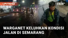 Jalan Brigjen Sudiarto di depan MAN 1 Kota Semarang rusak dan berlubang, rawan kecelakaan. Seorang pengendara motor menjadi korban pada Senin (16/12/2024)