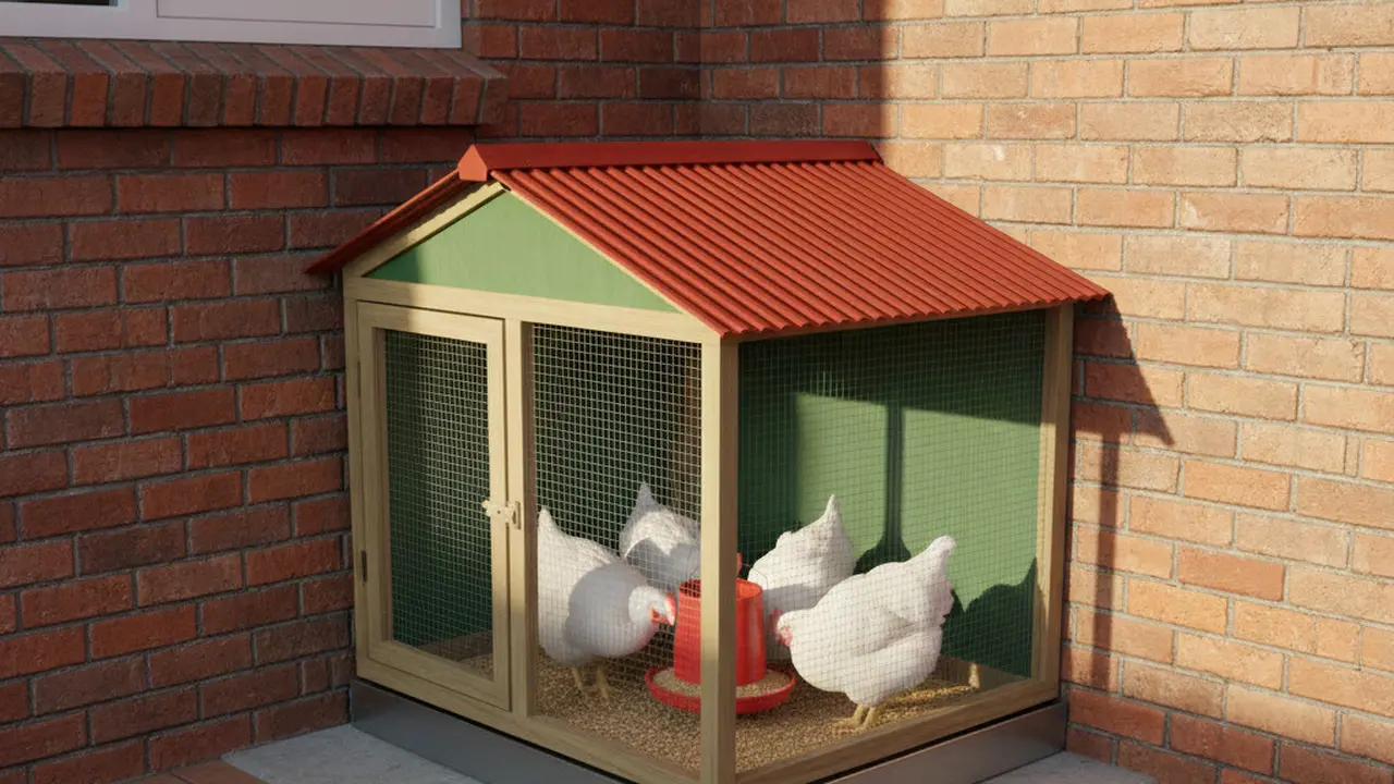 Model Kandang Ayam untuk 5 Ekor di Rumah Kecil. AI