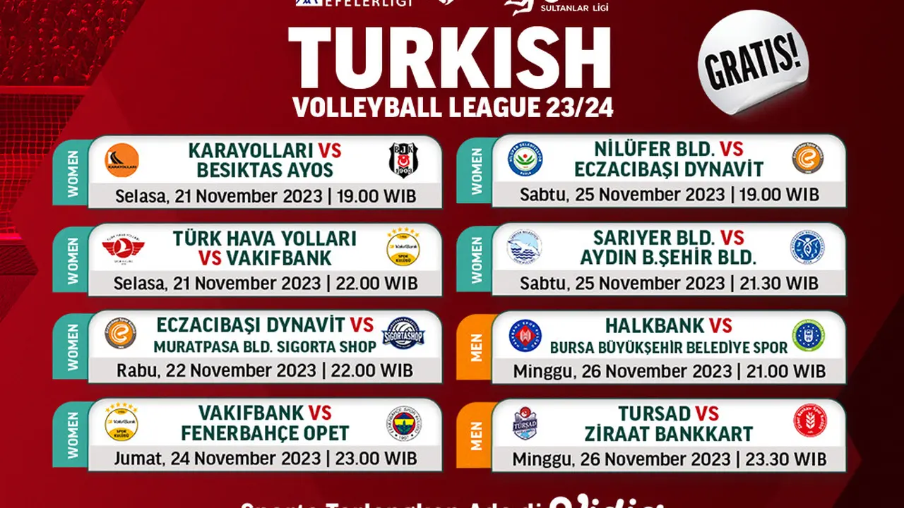 Jadwal dan Live Streaming Turkish Volleyball League Week 5 di Vidio