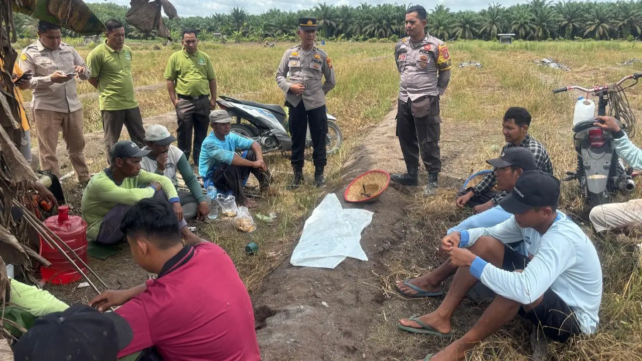 Personel Polres Rokan Hulu sosialisasikan Pilkada ke petani di pematang agar tidak menjadi golput.