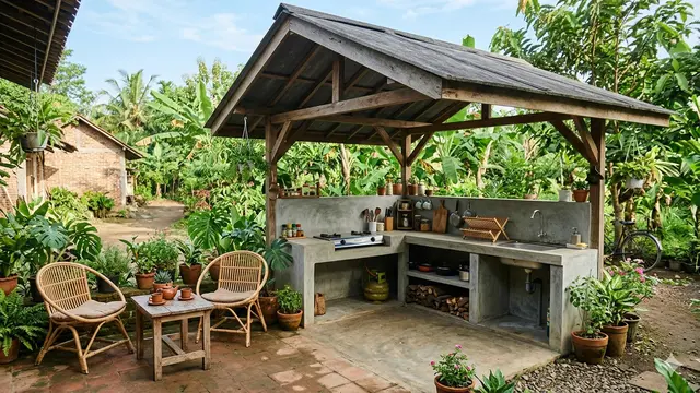 Model Dapur Outdoor yang Cocok untuk Rumah Kecil di Desa. AI