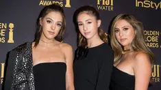 Tiga putri aktor Sylvester Stallone, Sistine Stallone, Scarlet Stallone, dan Sophia Stallone berpose saat menghadiri perayaan HFPA dan InStyle untuk penghargaan Golden Globe 2017 di Hollywood, California, AS (10/11). (AFP PHOTO/Valerie Macon) 