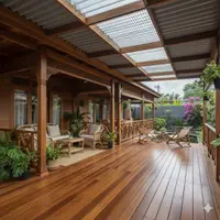 Model Teras dari Kayu Atap Asbes yang Estetik/Gemini AI