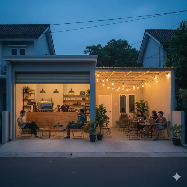 Desain Warung Kopi Kekinian di Garasi Rumah