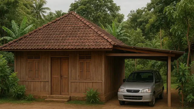Rumah Sederhana di Kampung dengan Garasi (Foto: ChatGPT)