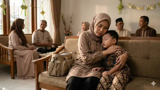 Tips Menangani Anak yang Tantrum saat Silaturahmi Lebaran (Foto: Gemini AI)