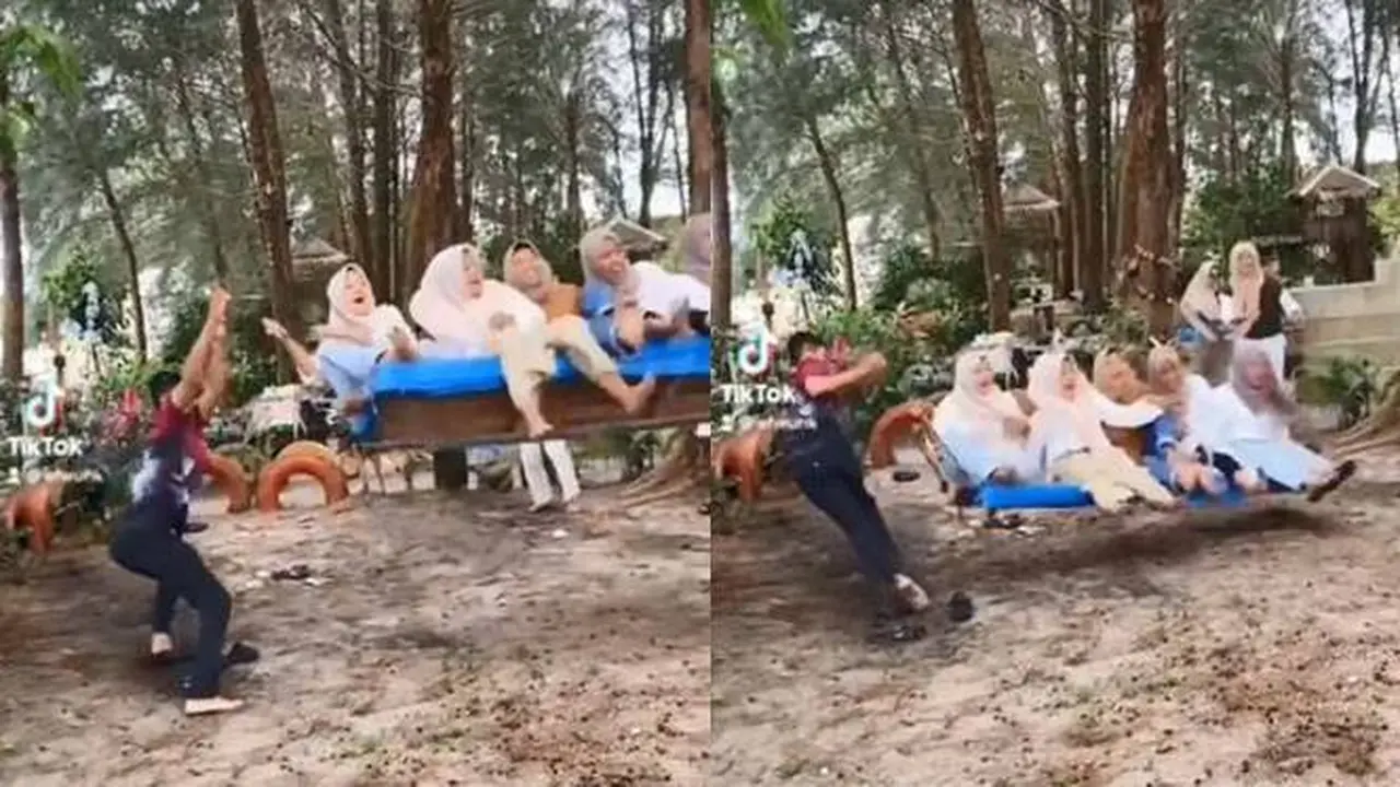 Sampai Jatuh Tersungkur, Aksi Wanita Naik Ayunan Ini Bikin Geleng Kepala
