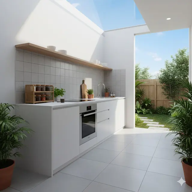 Dapur Minimalis Terbuka di Halaman Belakang