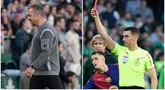 Barcelona gagal meraih kemenangan atas Real Betis setelah kemenangan di depan mata buyar. Hasil minor ini kian terasa pahit lantaran sang pelatih Hansi Flick mendapat kartu merah dari wasit. (AFP/Cristina Quicler)