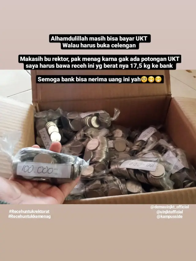 Viral, Mahasiswa Bayar UKT Pakai Uang Receh Ini Sempat Ditolak Bank