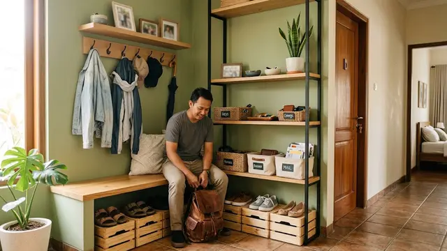 Ide Membuat Sudut Rumah Jadi Tempat Menaruh Barang Sebelum Masuk Kamar (AI Generated)