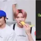 Potret tingkah kocak idol K-Pop saat makan pisang. (Sumber: Twitter/idolfess/poowzi)