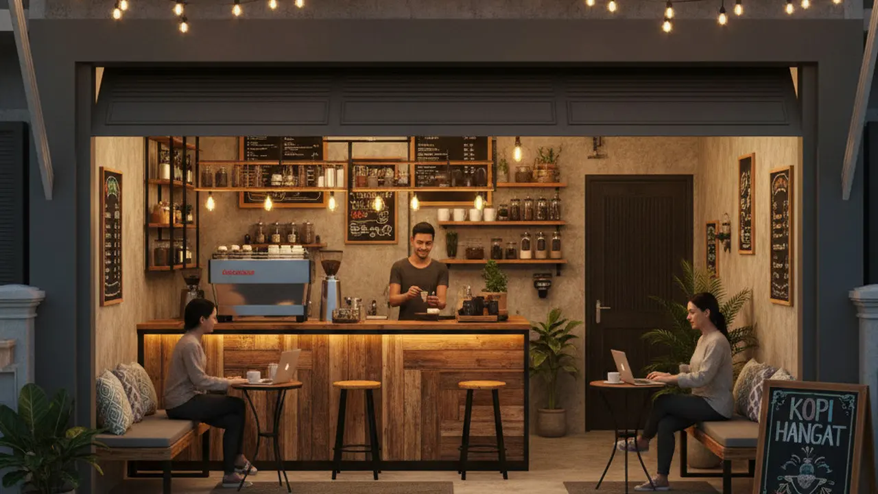 Desain Warung Kopi Kekinian di Garasi Rumah