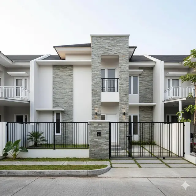Gambar Rumah Minimalis Batu Alam dan Pagar Besi