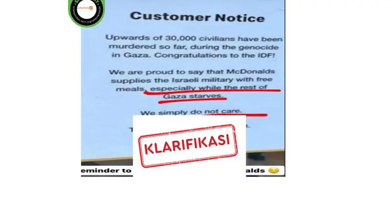 Cek fakta poster pengumuman pelanggan McDonalds