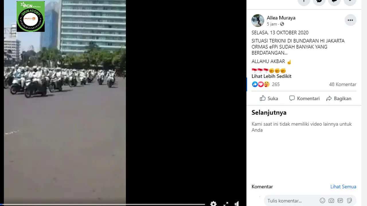 Klaim Video Rombongan Bermotor FPI saat Demonstrasi 13 Oktober 2020
