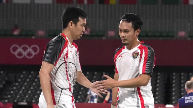 Foto: Petik Kemenangan ketiga, Mohammad Ahsan/Hendra Setiawan Lolos ke Perempatfinal sebagai Juara Grup D Bulu Tangkis Olimpiade Tokyo 2020
