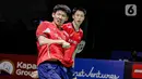 Pebulu tangkis ganda putra China Liu Yu Chen/Ou Xuan Yi saat melawan pebulu tangkis ganda putra Korea Selatan Choi Sol Gyu/Kim Won Ho pada pertandingan final East Ventures Indonesia Open 2022 di Istora Senayan, Jakarta, Minggu (19/6/2022). China Liu Yu Chen/Ou Xuan Yi juara East Ventures Indonesia Open 2022 usai mengalahkan Choi Sol Gyu/Kim Won Ho dengan skor 21-17 dan 23-21. (Liputan6.com/Faizal Fanani)