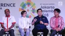 Ketua Umum INASGOC, Erick Thohir (ketiga kiri) memberi keterangan saat konferensi pers Official Broadcaster Asian Games 2018 di Jakarta, Kamis (8/2). Asian Games 2018 berlangsung 18 Agustus-2 September. (Liputan6.com/Helmi Fithriansyah)