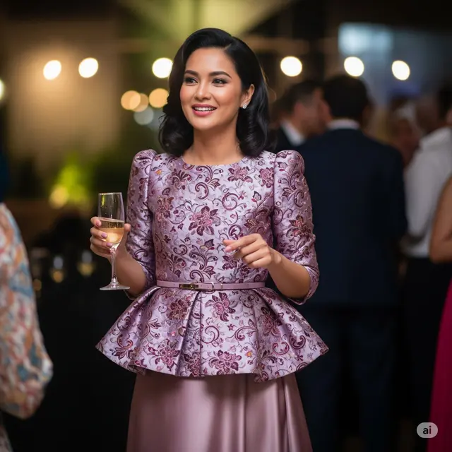 Peplum Brokat Lilac + Rok Satin Mauve