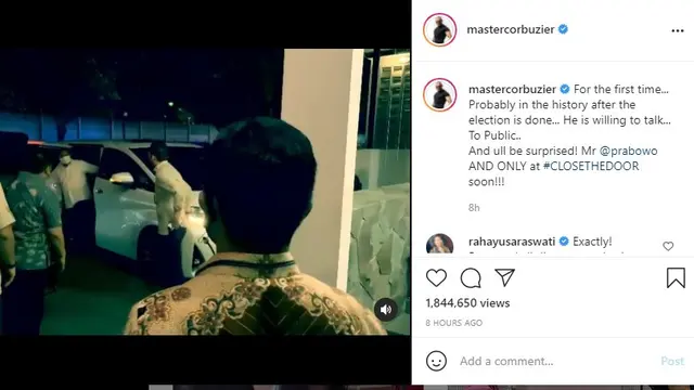 Deddy Corbuzier ingin berbincang-bincang dengan Prabowo Subianto (https://www.instagram.com/p/CQBZJOdntw2/)