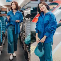 Lihat di sini beberapa gaya chic Febby Rastanty mencoba kereta cepat Jakarta-Bandung.