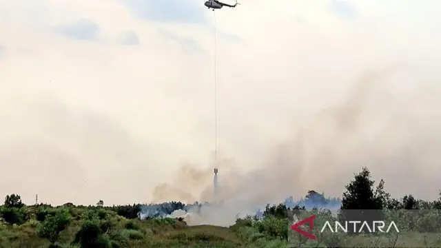 Helikopter TNI AU dan gabungan melakukan bom air di lokasi karhutla di Banjarbaru, Selasa (25/8/2026). (ANTARA)