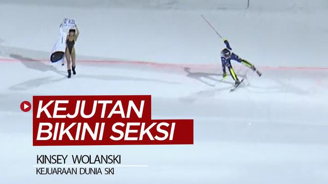 Berita video mengenai Kinsey Wolanski, wanita seksi yang pernah mengejutkan Liverpool di final Liga Champions kembali beraksi pada Kejuaraaa Dunia Ski 2020 di Austria.
