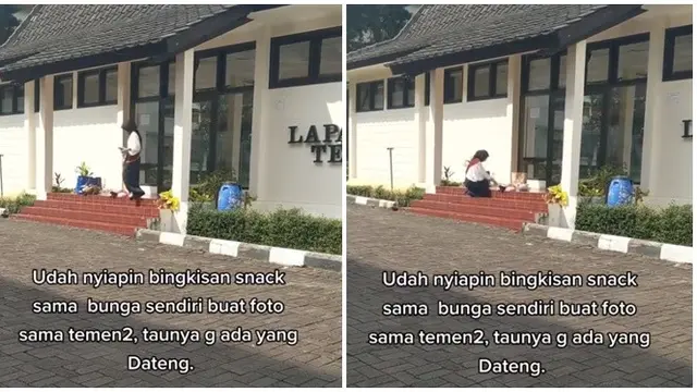 Teman Tak Datang, Momen Mahasiswi Tunggu Kawannya Usai Sidang Ini Bikin Nyesek