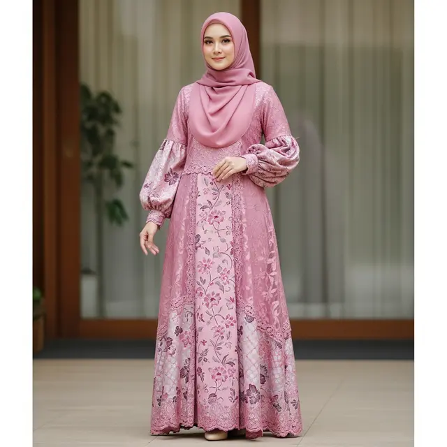 9 Model Gamis Batik Dusty Pink Brokat, Inspirasi Busana Ramadan 2026
