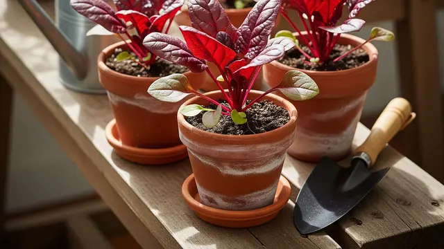 Ilustrasi Bayam Merah di Pot.