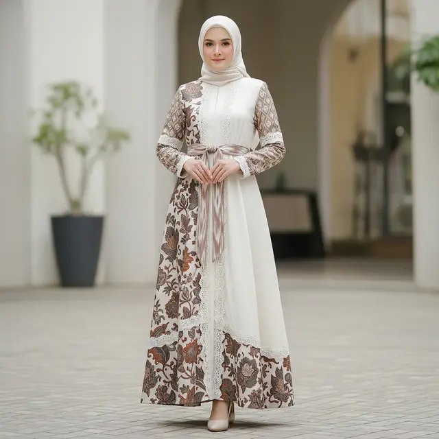 Model Gamis Batik Brokat Ivory Terbaru untuk Ramadan 2026