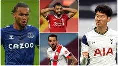 Penyerang Tottenham Hotspurs, Son Heung-min, bersaing ketat dengan striker Everton, Dominic Calvert-Lewin, dalam raihan jumlah gol di pekan kelima Liga Inggris 2020/2021. Berikut top skor sementara Liga Inggris hingga pekan kelima musim ini. (kolase foto AFP)