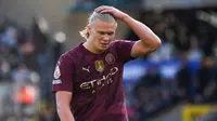 Erling Haaland Nampak frustasi usai gagal mencetak gol pada pertandingan Manchester City melawan Wolverhampton di laga pekan ke delapan Premier League 2024/2025 di Molineux, Minggu (20/10/2024) malam WIB.