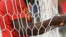 Ekspresi pemain Belgia, Romelu Lukaku usai mencetak gol ke gawang Mesir pada laga uji coba di King Baudouin stadium, Brussels, (6/6/2018) waktu setempat. Belgia menang 3-0.(AP/Geert Vanden Wijngaert)