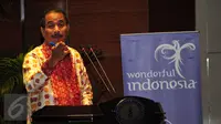 Menteri Pariwisata Arief Yahya saat memberikan sambutan terkait acara Tour de Singkarak (TDS) 2015 di Padang, Jakarta, Jumat (12/6/2015). (Liputan6.com/Yoppy Renato)