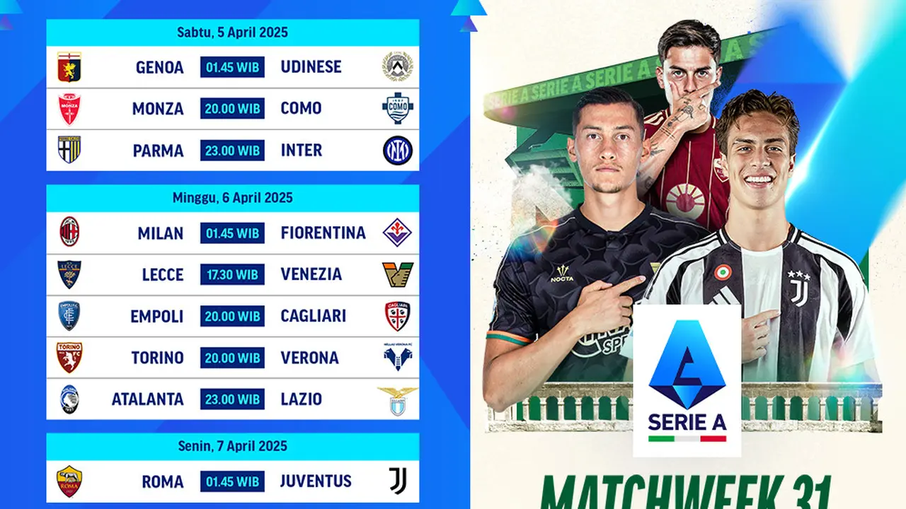 Jadwal Streaming Serie A 2024/25 Matchweek ke 31 di Vidio Akhir Pekan Ini