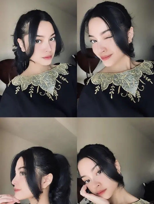 Yoriko Angelina kini sedang berkuliah di Amerika. Maka lebaran tahun ini pun ia merayakannya di sana dengan mengenakan kaftan hitam.Credit: Instagram (@yorikooangln_)